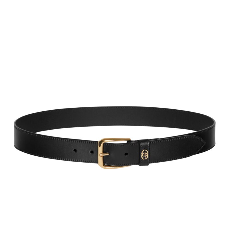 Gucci Belt With Interlocking G Detail Black Leather 35Mm ‎673921 Ap00G 1000