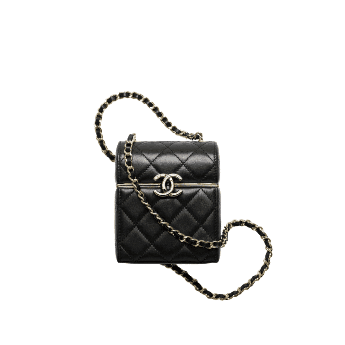 Chanel Small Box With Chain In Black 12Cm Ap2656