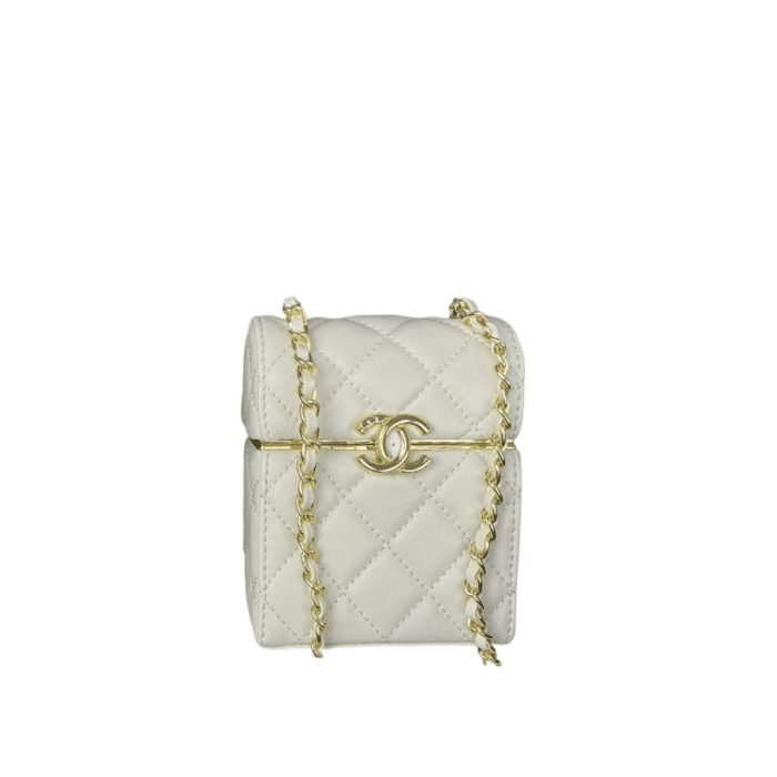 Chanel Small Box With Chain In White 12Cm Ap2656