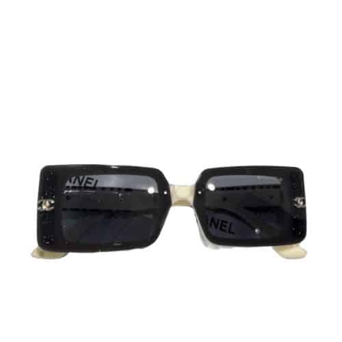 Chanel Rectangle Shiny Design Sunglasses Black White