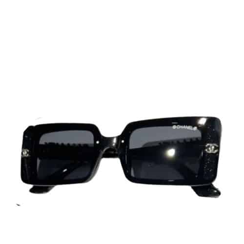 Chanel Rectangle Shiny Design Sunglasses Black