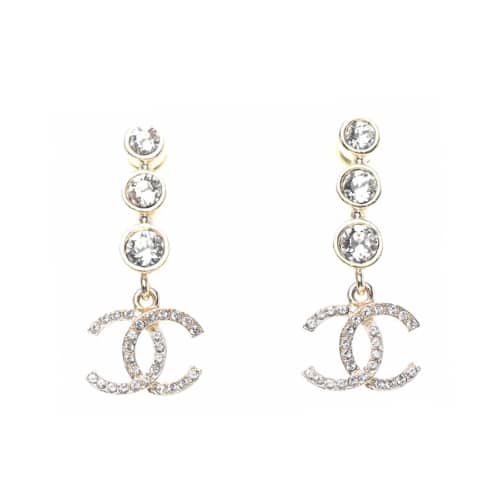 Chanel Crystal Cc Drop Earrings Gold