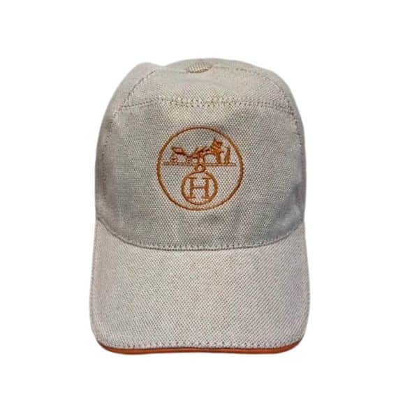 Hermes Logo Canvas Cap Beige Orange