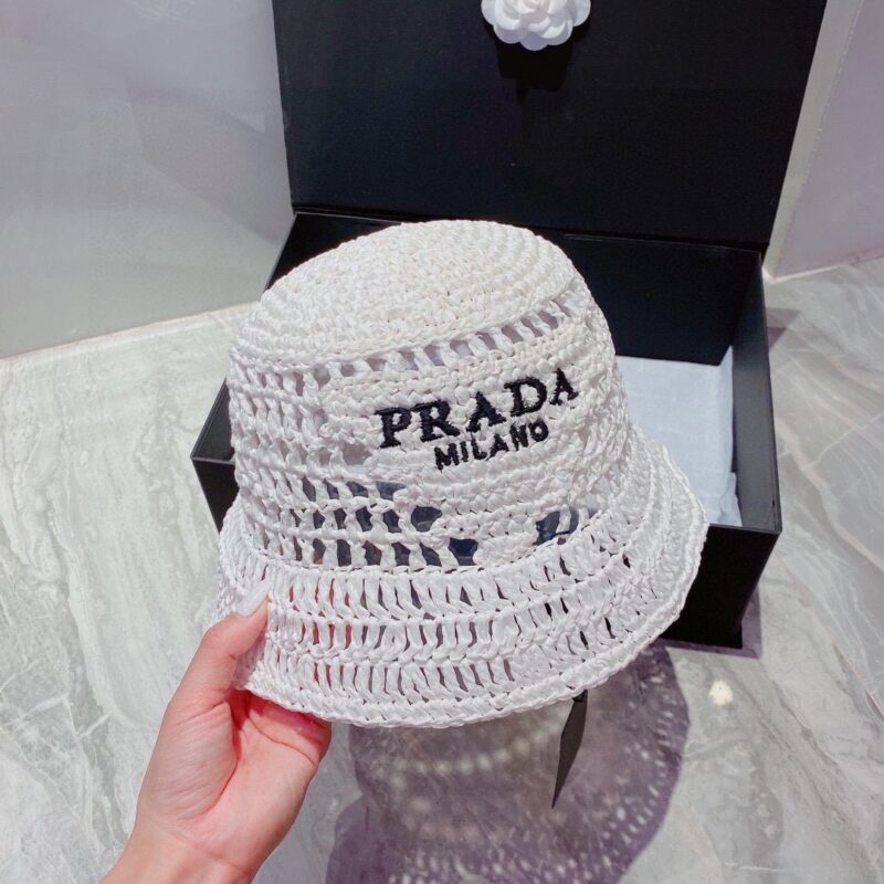 Alternative view of Prada Crochet Bucket Hat Raffia White 1HC137 2A2T F0009