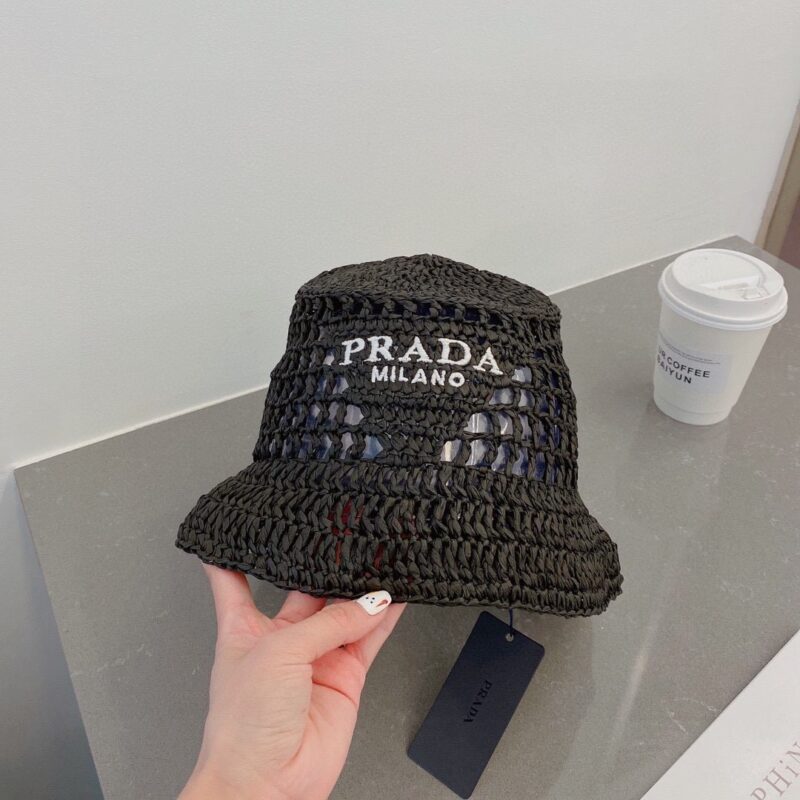 Alternative view of Prada Crochet Bucket Hat Raffia Black 2HC137 2A2T F0002