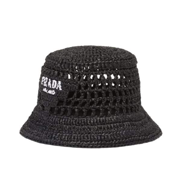 Prada Crochet Bucket Hat Raffia Black 2HC137 2A2T F0002