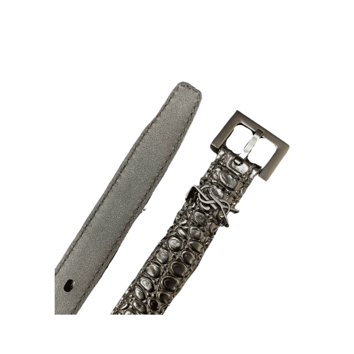 Saint Laurent Croc Embossed Leather Belt Black 26267332