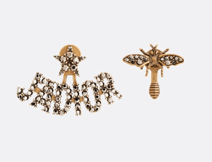DIOR ANTIQUE GOLD-FINISH METAL AND GOLD-TONE CRYSTALS EARRINGS E0640ADRCY_D899