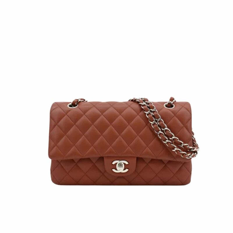 Chanel Classic Medium Flap Light Brown And Silver 25Cm