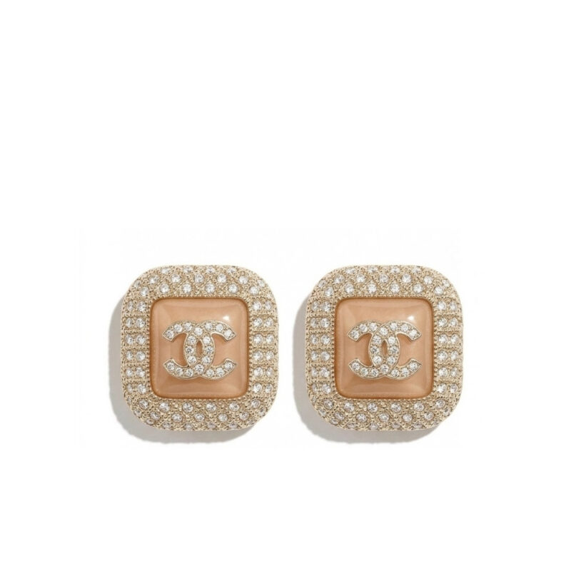 Chanel Square Resin CC Crystal Earrings Pink