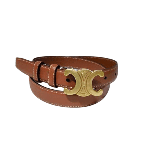 Celine Small Triomphe Brown Belt In Natutal Calfskin Gold Metal