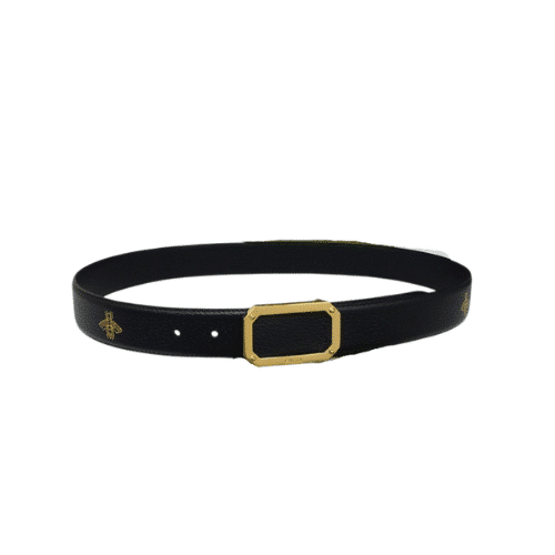 Gucci Black Belt With Square Gold Buckle And Bee Star 35Mm