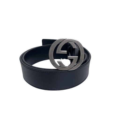 Gucci Leather Belt With Gold Interlocking G 4Cm