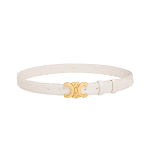 Celine Small Triomphe White Belt In Natutal Calfskin Gold Metal