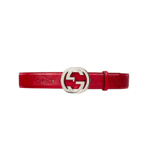 Gucci Calfskin Monogram Red Belt Silver Metal 3.5Cm