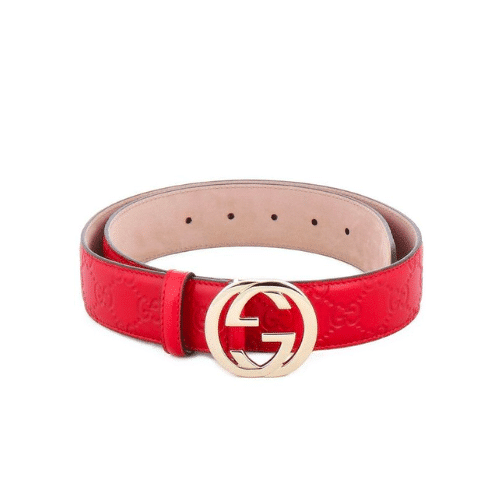 Gucci Calfskin Monogram Red Belt Gold Metal 3.5Cm