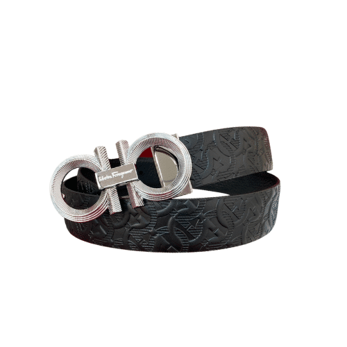 Salvatore Ferragamo Gancini Black Leather Belt With Silver Metal Buckle
