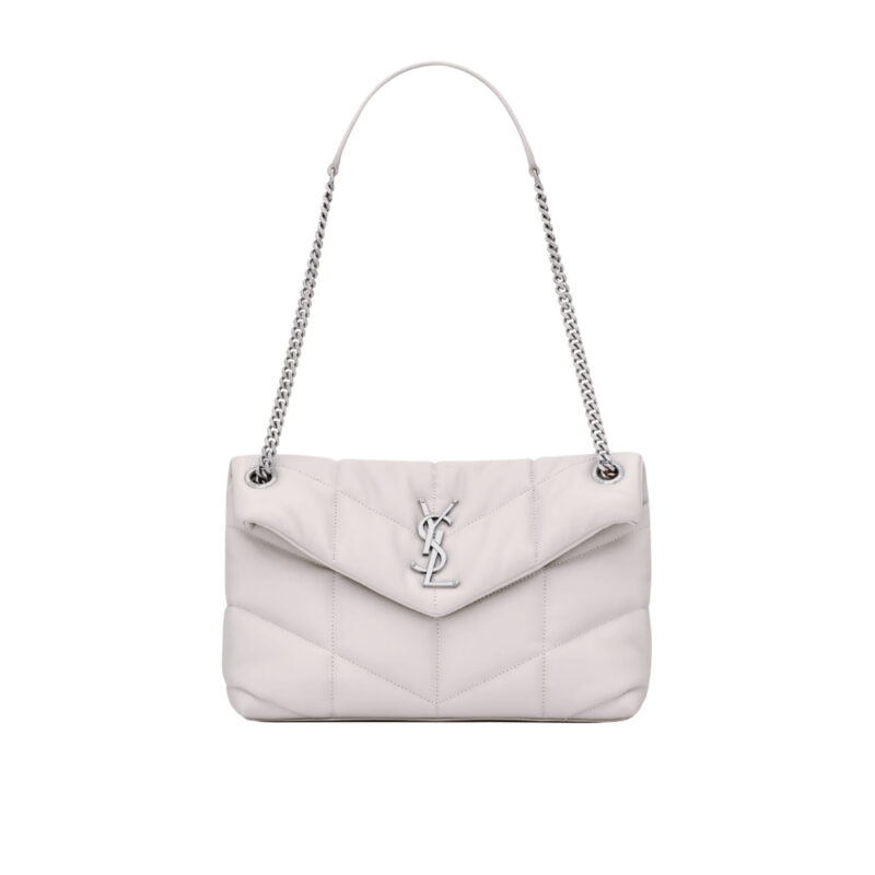 Saint Laurent Puffer Small In White Leather Silver Hardware 29cm