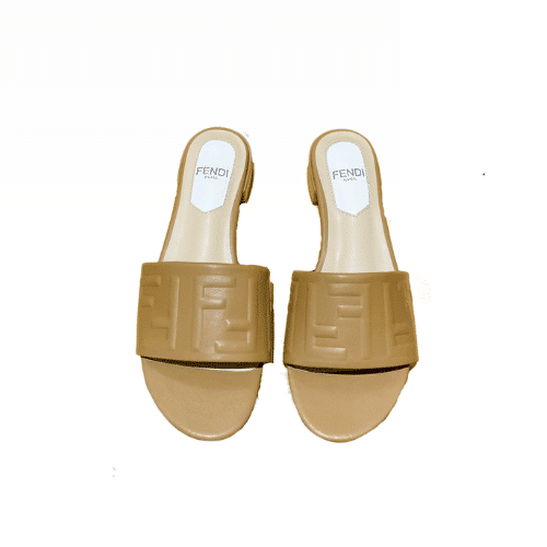 Fendi Silk Cowhide Slippers Beige