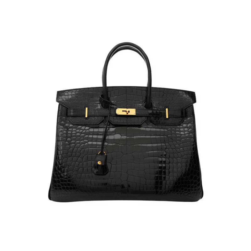 Hermes Birkin 30 Shiny Porosus Crocodile Black Noir 30Cm