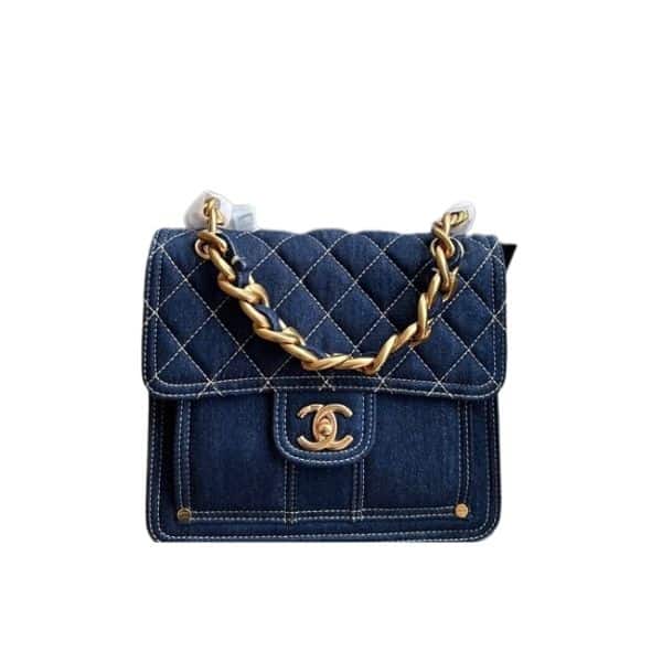 Chanel Double Flap Shoulder Bag Denim 22Cm