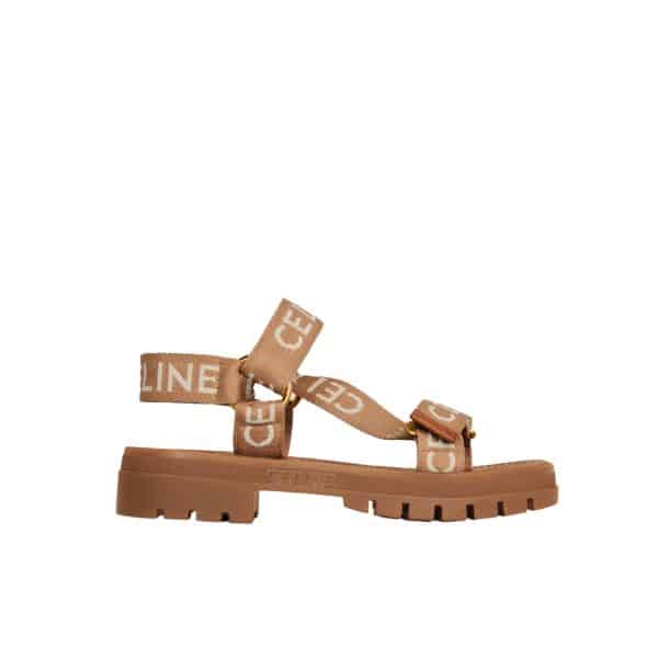 Celine Leo Strappy Sandal In Wool With Celine Jacquard Light Beige 348532227C02Eh