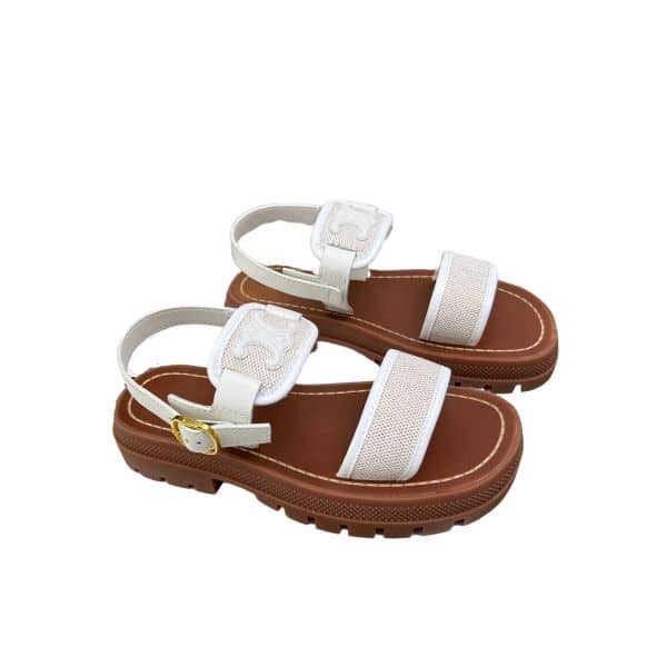 Celine Clea Triomphe Sandal In Calfskin Canvas White