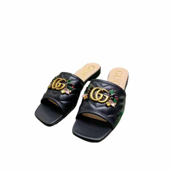 Gucci Women Black Slipper ‎With Double G 655463