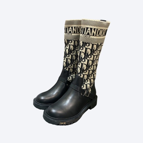 DIOR D-MAJOR LONG BOOTS OBLIQUE AND BLACK LEATHER