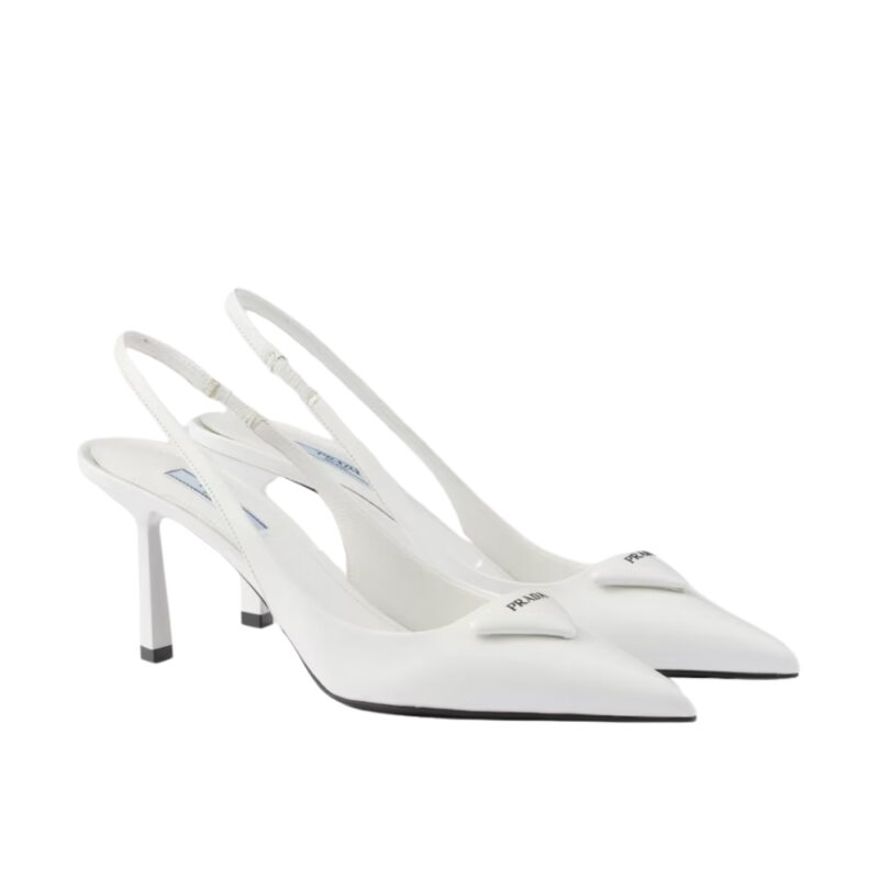 Prada Brushed Leather Slingback Pumps White 1I901M 055 F0009 F 075