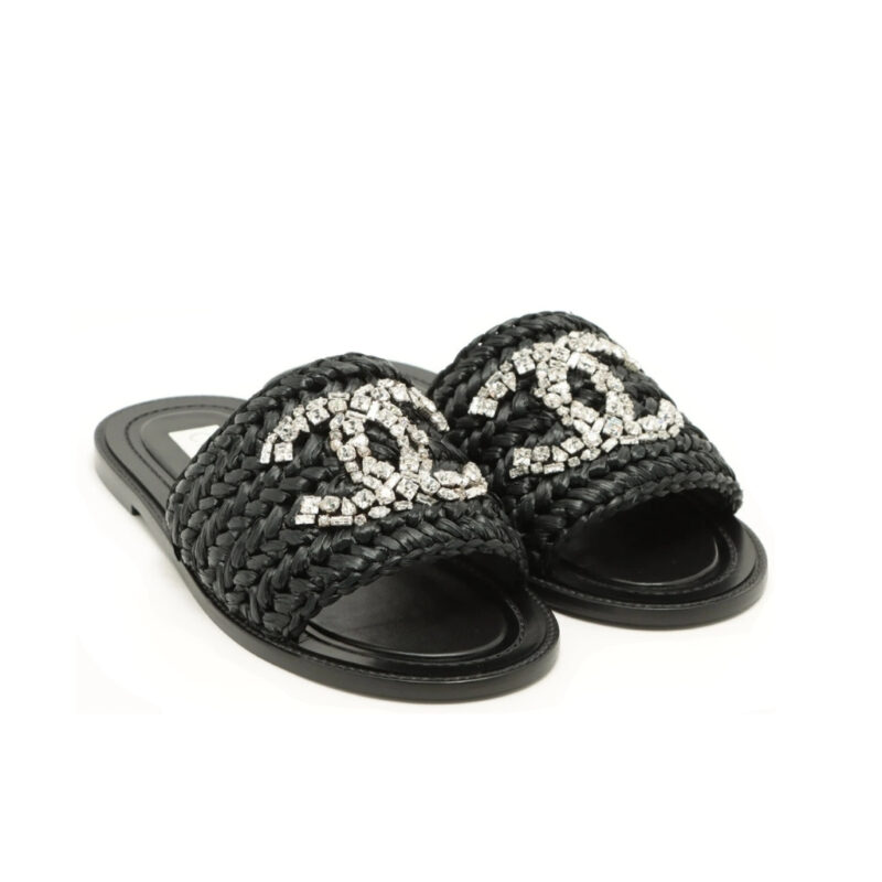 Chanel Rhinestone Woven Slide Black G40083 X57021 94305