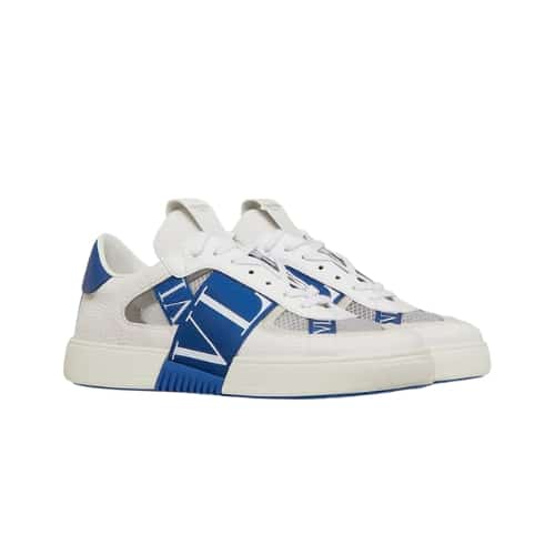 Valentino Vl7N Low-Top Sneaker In Calfskin And Mesh Fabric With Bands Blue Xy0S0C58Swfq1U