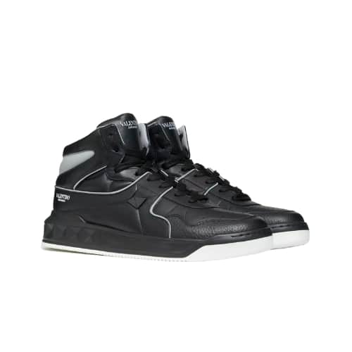 Valentino One Stud Mid-Top Calfskin Sneaker Black Wy2S0E63Nwn 00A
