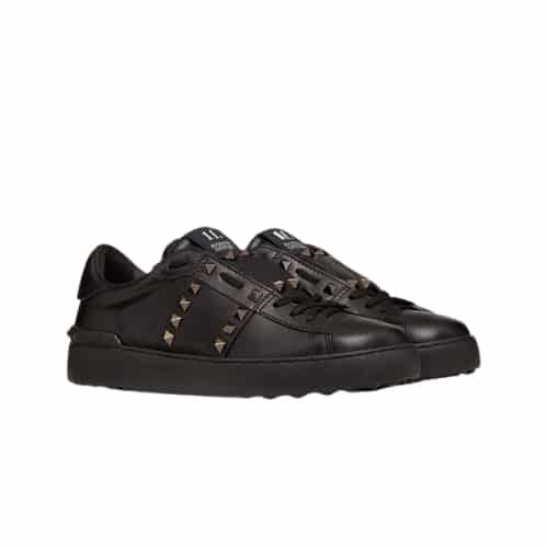 Valentino Rockstud Untitled Noir Calfskin Leather Sneaker Black Xw2S0A01Bxe0No