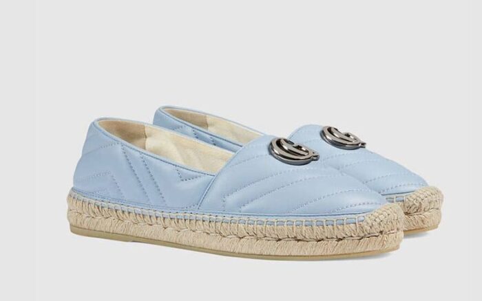 Gucci Women'S Leather Espadrille With Double G Blue ‎628086