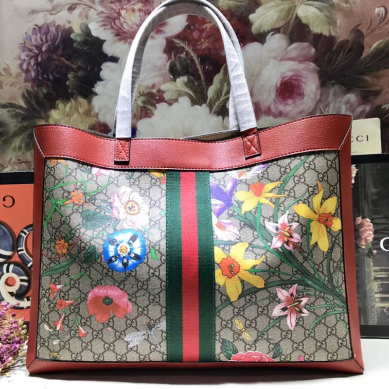 Alternative view of Gucci Ophidia GG Flora Medium Tote Bag Dark Red 44Cm 547947 HWHAC 8722