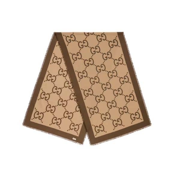 Gucci Maxi Gg Cotton Silk Jacquard Scarf Beige 757147 4Gaf9 9564