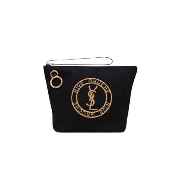 Saint Laurent Rive Gauche Laced Bag In Embroidered Felt And Smooth Leather Black