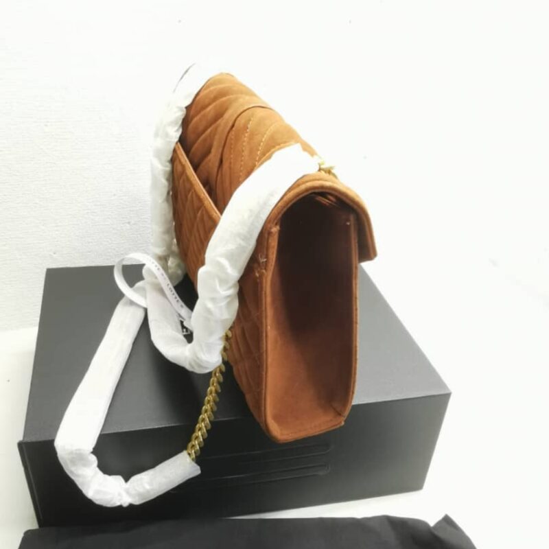 Alternative view of Saint Laurent Envelope Medium Matelassé Suede Shoulder Bag Brown 24Cm