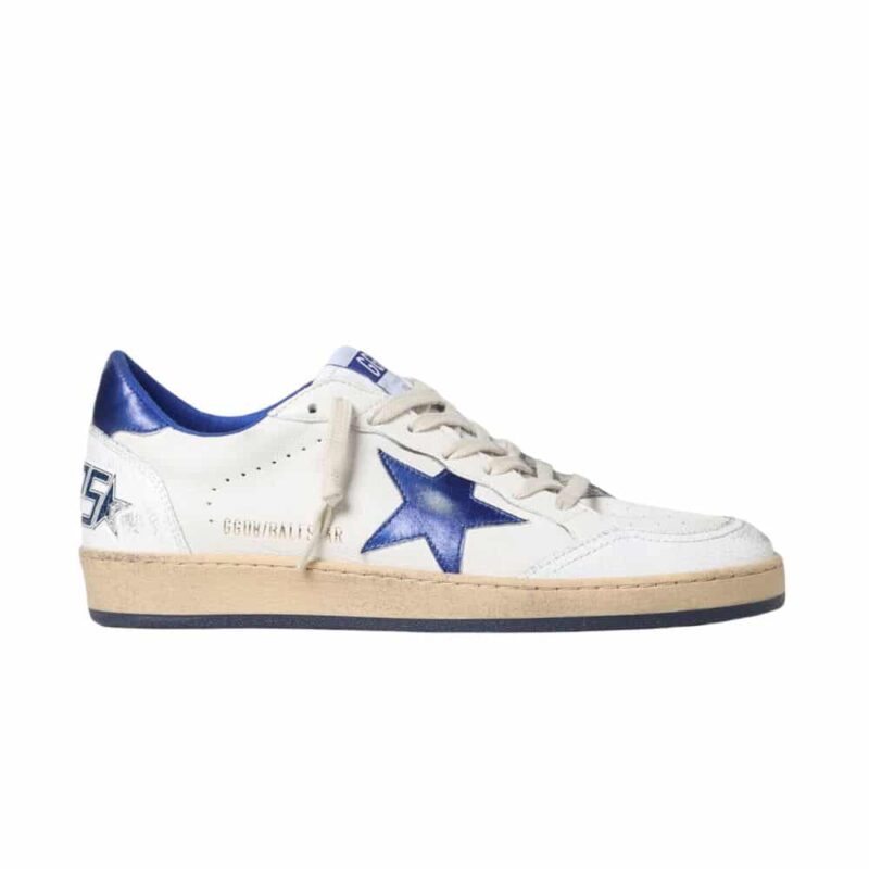 Golden Goose Men Ball Star In White Nappa With Blue Star And Heel Tab Gmf00117 F002198 10327