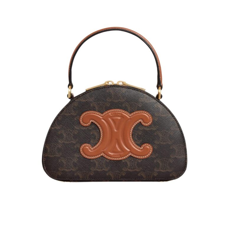 Celine Half Moon Case Cuir Triomphe In Triomphe Canvas And Calfskin Tan 18Cm 10K642Ecm 04Lu