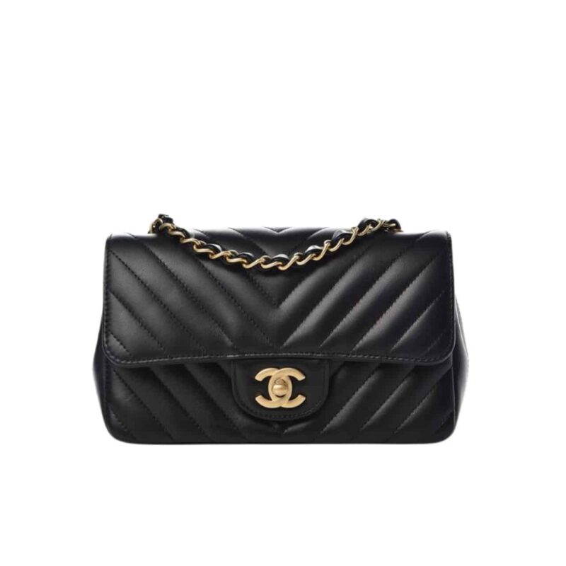 Chanel Chevron Quilted Mini Rectangular Flap Black 19Cm