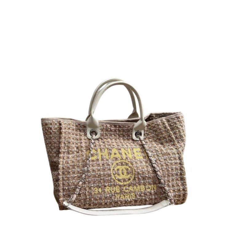 Chanel Deauville Large Tote Shopping Bag Beige 38Cm