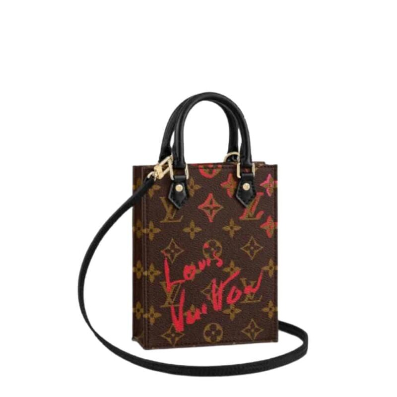 Louis Vuitton Petit Sac Plat Monogram Brown And Red 17Cm
