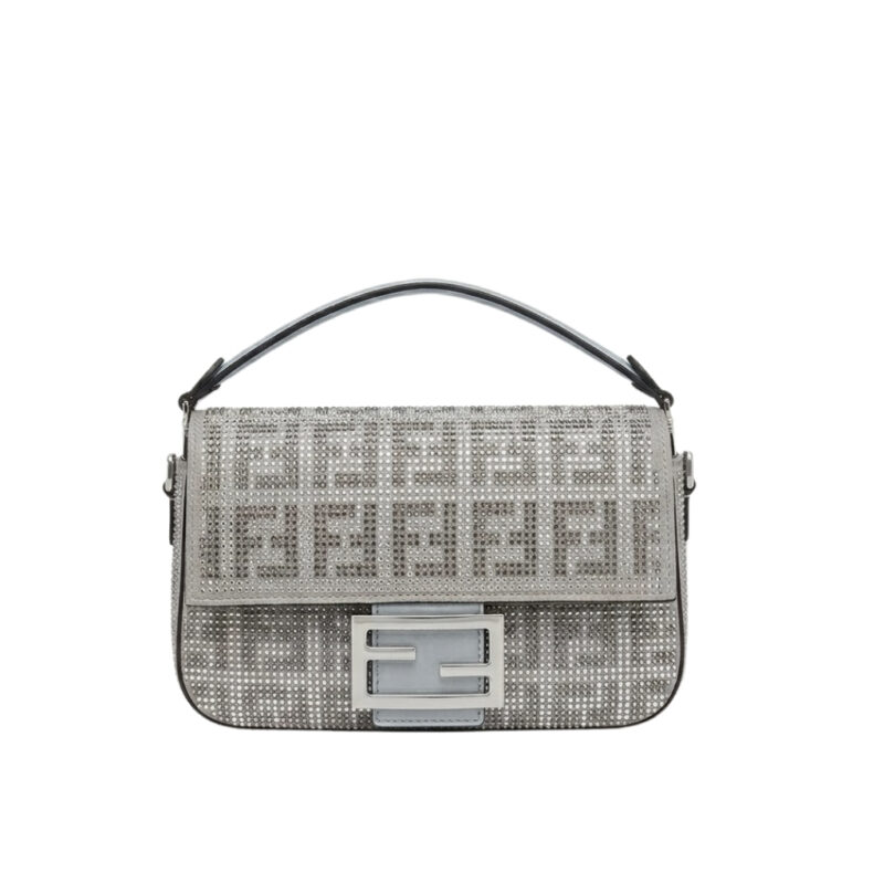 Fendi Baguette Crystal Trim Silver 25Cm
