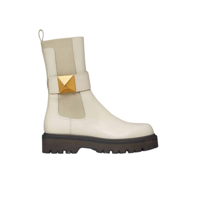 Valentino Garavani One Stud Beatle Boot In Calfskin Light Ivory 2W2S0Fy1Kum I16