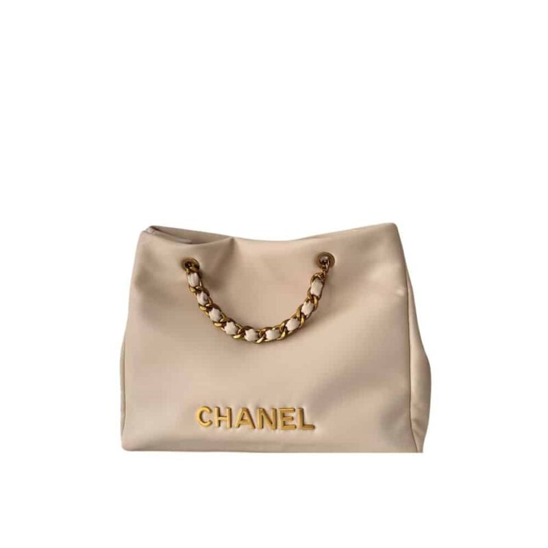 Chanel Tote Bag With Chain Beige 40Cm