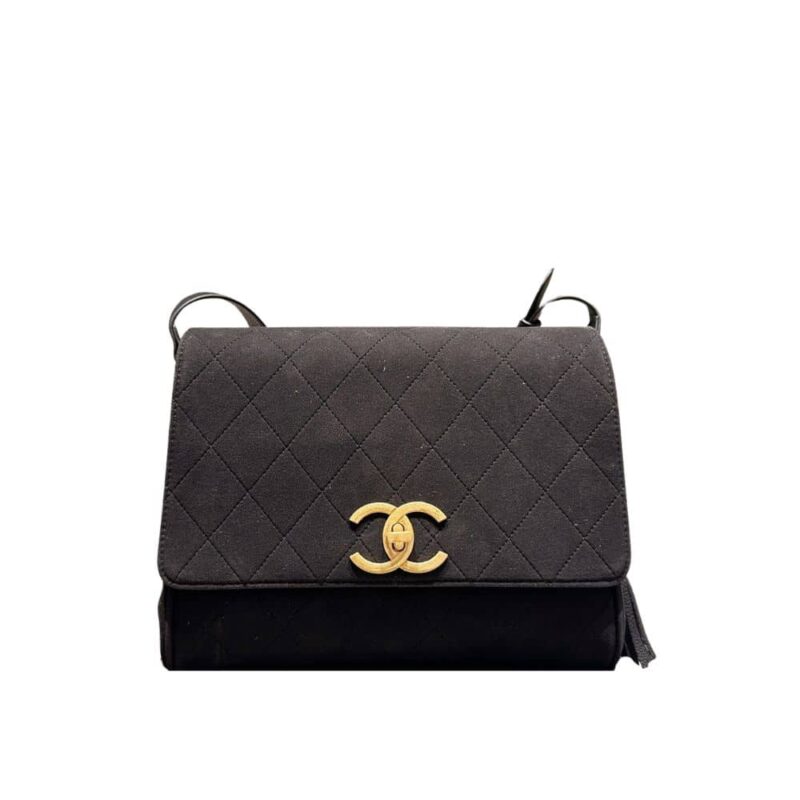 Chanel Flap Bag Pearl Crush In Suede Leather Black 30Cm