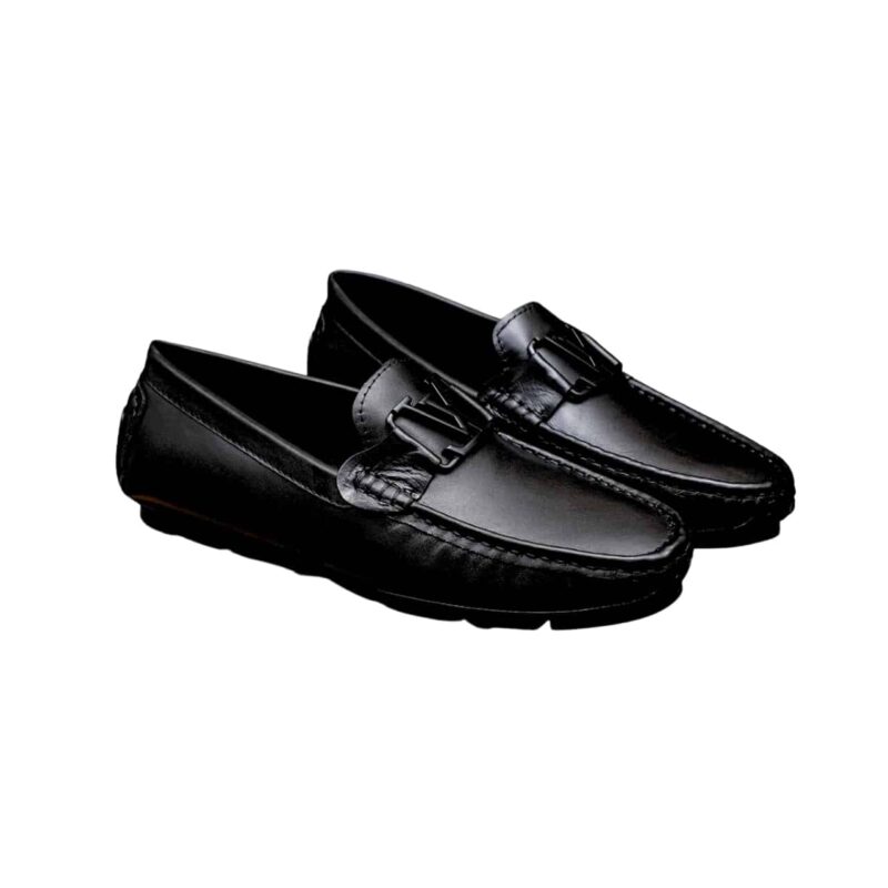 Louis Vuitton Loafer Matte Leather With Lv Logo In Black
