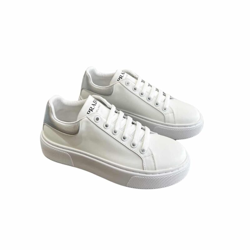 Prada Sneakers In White Leather With Silver Logo